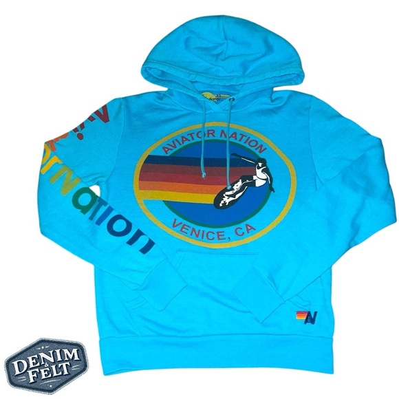 Aviator Nation Unisex Neon Blue Venice, CA Graphic Logo Hoodie/Pullover | EUC🩵 - Picture 1 of 13
